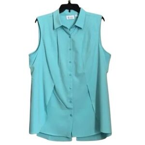 Denim & Co Sleeveless Button-Down Shirt - Turquoise
